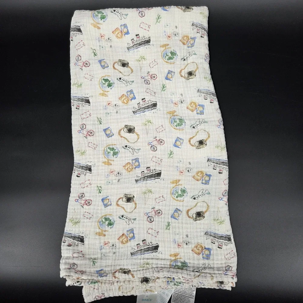 Aden Anais Muslin Swaddle Blanket Travel Vehicles Ships Globes Airplanes Baby